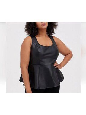 Torrid Women's Black Vegan Leather Corset Square Neck Peplum Top Plus Size 3X